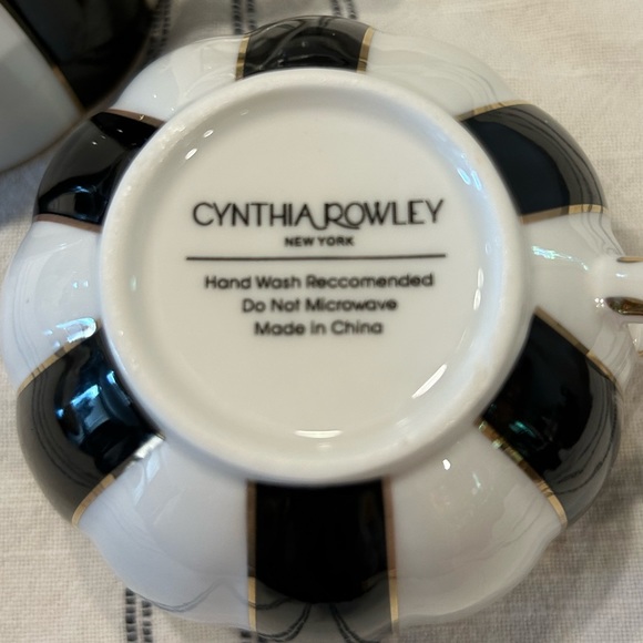 Vintage Cynthia Rowley Black & White Gold Trim Tiered Cake Stand and Teacups - Picture 5 of 5